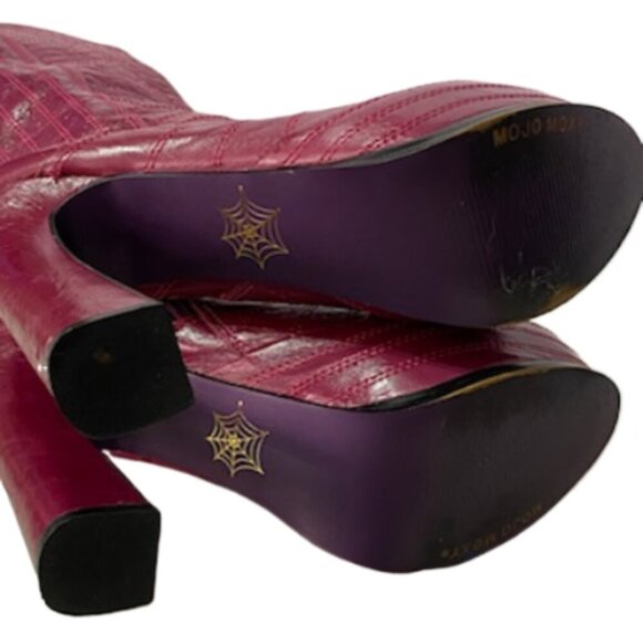 AMAZING MOJO MOXY Magenta Leather Knee High Chunky Boots 8 Y2K BRATZ Whimsigoth - Picture 8 of 9